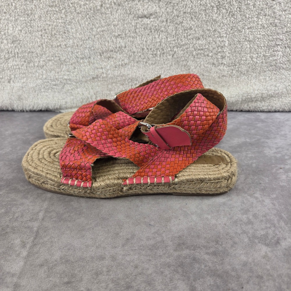 Free People Pink Orange Woven Leather Espadrille Sandals Size 7 Ankle Strap